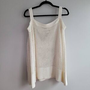 White open knit mesh like sweater boxy fit cold shoulder cut out long sleeved